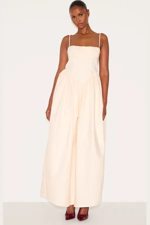 PRETTYLITTLETHING Premium Ruched Corset Detail Wide Leg Jumpsuit