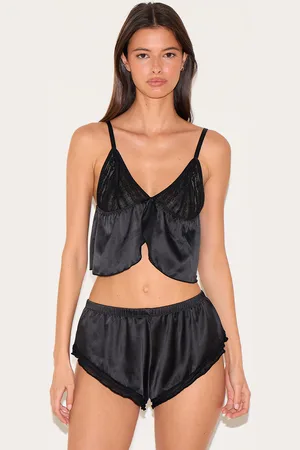 PRETTYLITTLETHING Textured Lace Satin Cami Short Pj Set