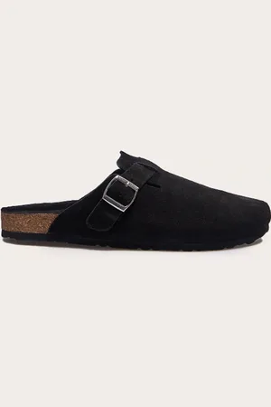 PRETTYLITTLETHING Real Suede Leather Round Toe Buckle Slip On Clog