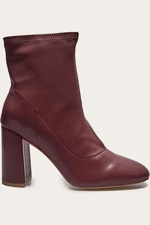 PRETTYLITTLETHING Pu Round Toe Heeled Ankle Sock Boots