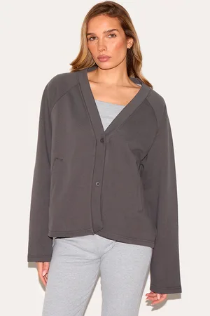 PRETTYLITTLETHING Premium Boxy Sweat Cardigan