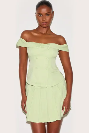 PRETTYLITTLETHING Tailored Button Detail Bardot Pleated Skort Playsuit