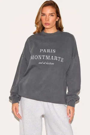 PRETTYLITTLETHING Washed Paris Montmarte Print Oversized Sweatshirt