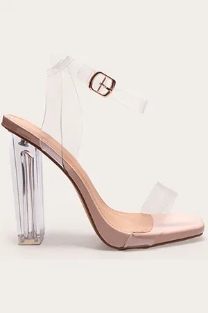 PRETTYLITTLETHING Wide Fit Clear High Block Heel Strappy Heel Sandals