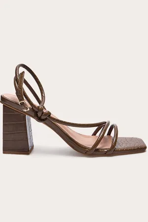 PRETTYLITTLETHING Croc PU Square Toe Strappy Tube Asymmetric Block Heeled Sandals