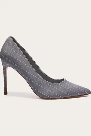 PRETTYLITTLETHING Pinstripe Point Toe Court Heels