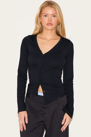PRETTYLITTLETHING Asymmetric Button Down Detail Long Sleeve Top