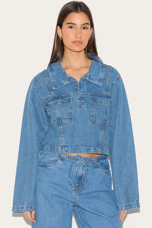 PRETTYLITTLETHING Long Sleeve Denim Rugby Shirt