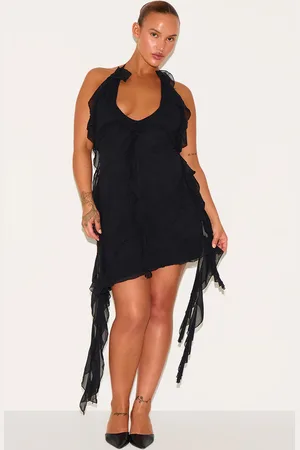 PRETTYLITTLETHING Plus Halter Neck Frilled Mini Dress