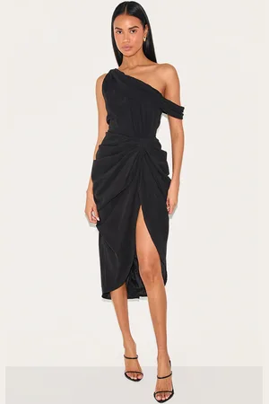PRETTYLITTLETHING Chiffon Asymmetric Strap Draped Midi Dress
