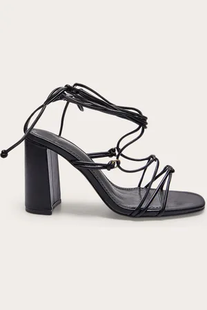 PRETTYLITTLETHING Wide Fit PU Square Toe Lace Up Block Heeled Sandals