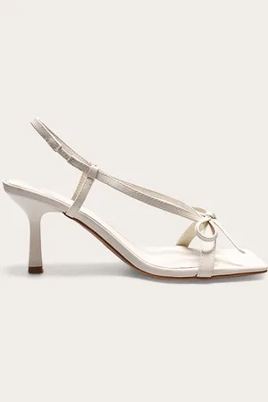 PRETTYLITTLETHING PU Square Toe Bow Sling Back Mid Heeled Sandals