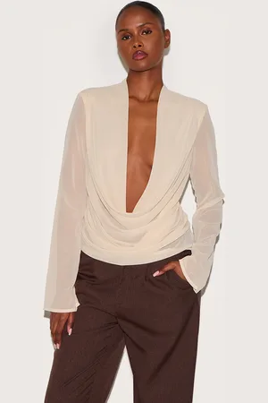 PRETTYLITTLETHING Chiffon Long Sleeve Sheer Cowl Blouse