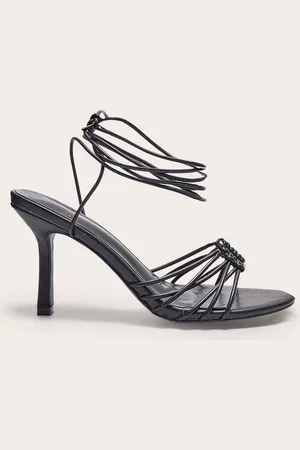 PRETTYLITTLETHING Pu Silver Buckle Round Toe Lace Up Heeled Sandals