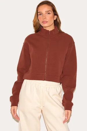 PRETTYLITTLETHING Premium Interlock Zip Through Boxy Sweatshirt