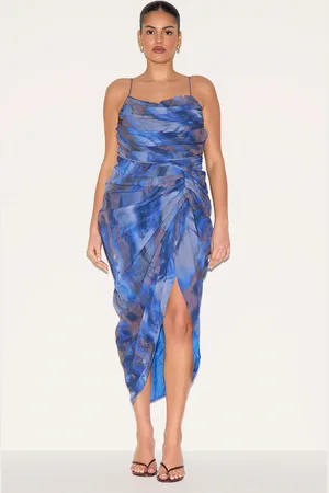 PRETTYLITTLETHING Plus Abstract Print Chiffon Ruched Drape Midi Dress