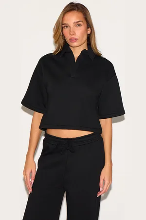 PRETTYLITTLETHING Boxy Collar Detail Cropped Sweatshirt