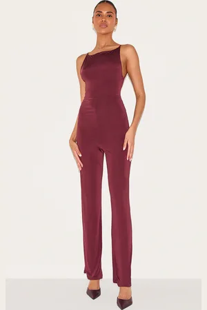 PRETTYLITTLETHING Double Layer Slinky Low Back Strappy Wide Leg Jumpsuit