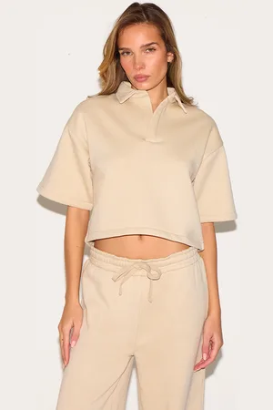 PRETTYLITTLETHING Boxy Collar Detail Cropped Sweatshirt