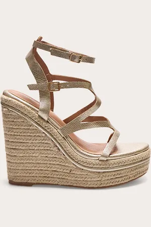 PRETTYLITTLETHING Metallic Snake Strappy Heeled Wedges