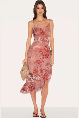 PRETTYLITTLETHING Chiffon Floral Cowl Neck Midi Dress