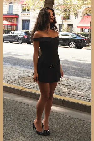 PRETTYLITTLETHING Bardot Belted Pleated Shift Dress
