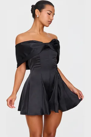 PRETTYLITTLETHING Premium Satin Extreme Bow Detail Playsuit
