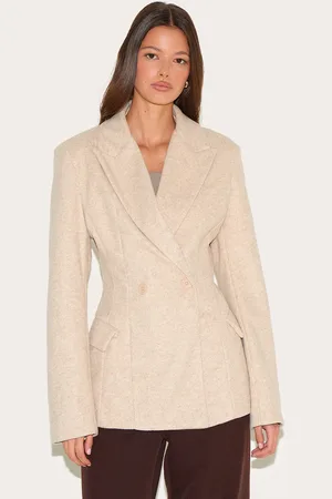 PRETTYLITTLETHING Double Breasted Asymmetric Wool Look Blazer