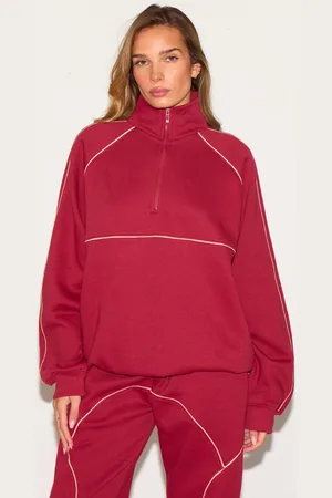 PRETTYLITTLETHING Oversized Contrast Piping Quarter Zip Sweatshirt