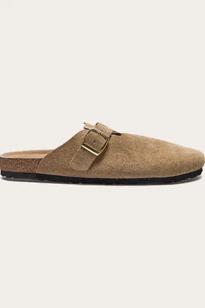 PRETTYLITTLETHING Real Suede Leather Round Toe Buckle Slip On Clog