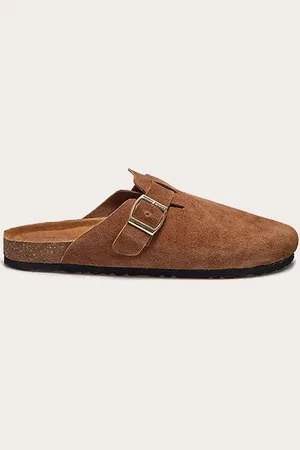 PRETTYLITTLETHING Real Suede Leather Round Toe Buckle Slip On Clog