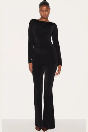 PRETTYLITTLETHING Double Layer Slinky Gathered Long Sleeve Wide Leg Jumpsuit