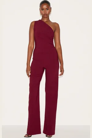 PRETTYLITTLETHING Stretch Woven One Shoulder Ruched Flared Jumpsuit