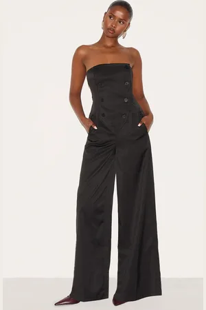PRETTYLITTLETHING Tailored Woven Button Up Wide Leg Bandeau Jumpsuit
