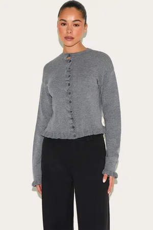 PRETTYLITTLETHING Knit Ruffle Detail Cardigan