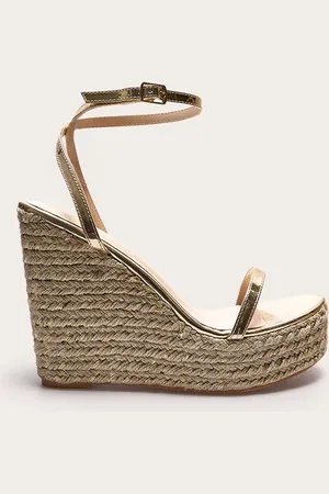 PRETTYLITTLETHING PU Metallic Strap Espadrille High Heeled Wedges