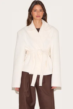 PRETTYLITTLETHING Tie Waist Wool Look Single Breasted Tie Up Blazer