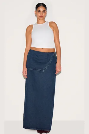 PRETTYLITTLETHING Plus Foldover Denim Maxi Skirt