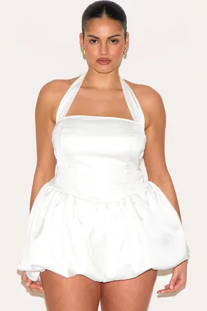 PRETTYLITTLETHING Plus Satin Halter Neck Puffball Playsuit