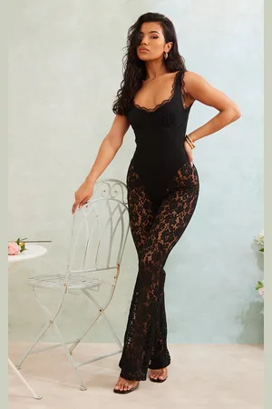 PRETTYLITTLETHING Lace Boning Detail Strappy Flared Jumpsuit