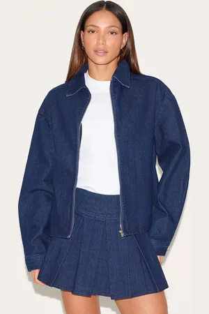 PRETTYLITTLETHING Tall Zip Up Collared Oversized Denim Shirt