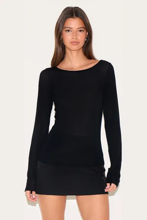 PRETTYLITTLETHING Sheer Soft Touch Crew Neck Long Sleeve Top