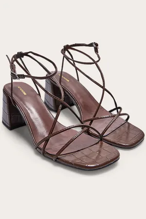 PRETTYLITTLETHING Croc PU Round Toe Strappy Mid Block Heeled Sandals