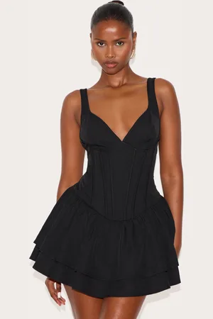 PRETTYLITTLETHING Woven Corset Detail Skater Skort Playsuit