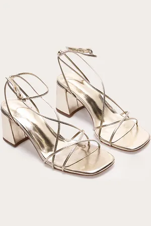 PRETTYLITTLETHING PU Round Toe Strappy Mid Block Heel Sandals