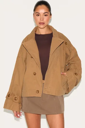 PRETTYLITTLETHING Wrap Over Detail Canvas Trench Coat