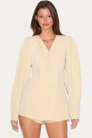 PRETTYLITTLETHING Butter Yellow Cross Front Cocoon Sleeve Tailored Playsuit