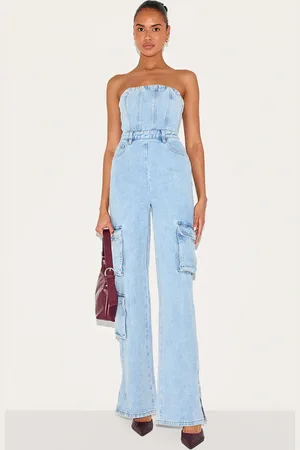 PRETTYLITTLETHING Cargo Pocket Bandeau Denim Jumpsuit
