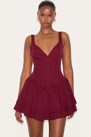 PRETTYLITTLETHING Woven Corset Detail Skater Skort Playsuit