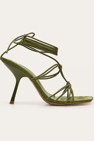 PRETTYLITTLETHING Wide Fit Pu Square Toe Knotted Strappy Lace Up Heeled Sandals